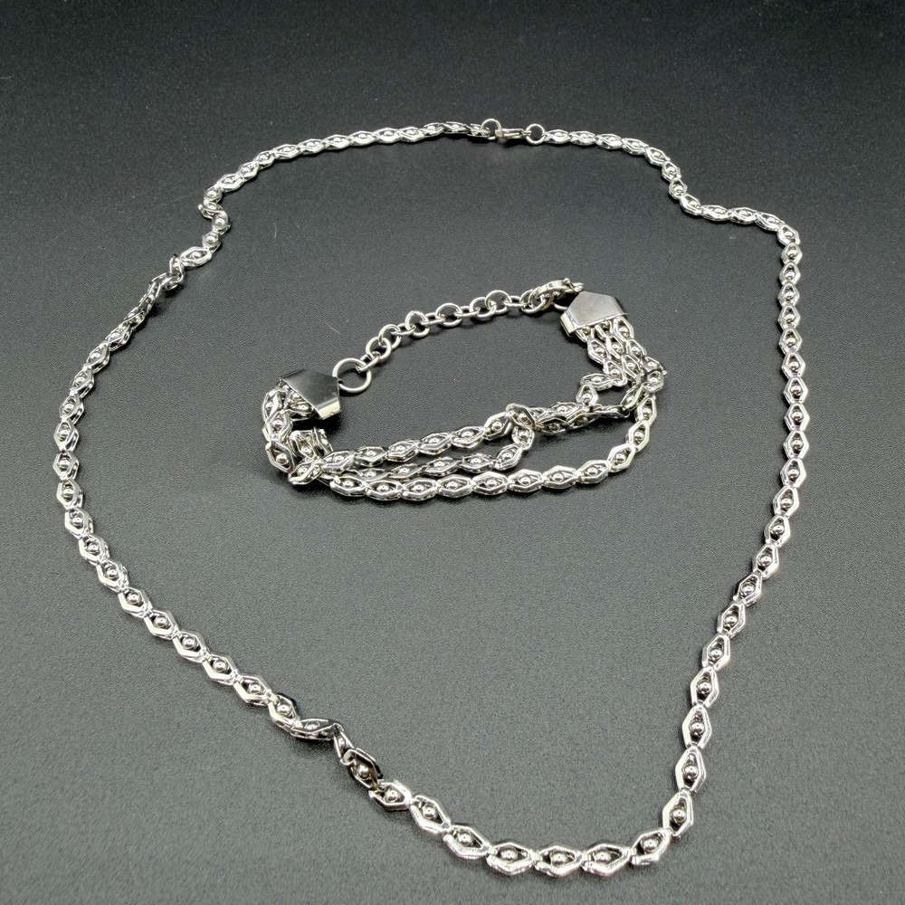Stainless Steel Geometric Link Necklace Triple Strand Bracelet Set Statement Y2K